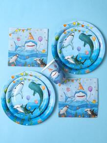 40pcs/Set Marine Shark Theme Disposable Tableware Set, Underwater World Blue Shark Party Decoration Birthday Decoration Disposable Tableware, Birthday Gift Party Favor, Summer Pool Party Disposable Food Container, Kitchen Food Tray Cake Tray Disposable Plates, Babe Shower Decor, Party Beverage Cup Water Cup
