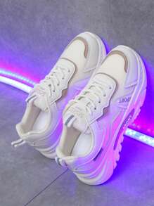 Women's Mesh Thick Bottom Chunky Sneakers, Casual White Shoes, Versatile Sports Running Shoes With Breathable Mesh, Non-Slip Rubber Outsole, Fashion Slim Fit Style, Suggest Ordering One Size Up