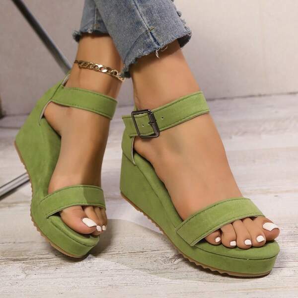 Damen Plateausandalen, Peep Zehen mit Reißverschluss hinten und Schnallen Dekoration, im Römischen Stil