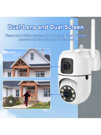 1080P Slimme Dual Lens Security Camera 360° Surveillance, Full Night Vision, Two Way Audio, Intrusion Alarm, Indoor/Outdoor Waterproof Home view 3