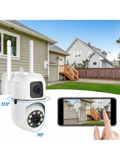 1080P Slimme Dual Lens Security Camera 360° Surveillance, Full Night Vision, Two Way Audio, Intrusion Alarm, Indoor/Outdoor Waterproof Home view 5