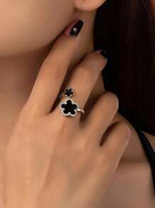 1pc Exquisite Lucky Four Leaf Clover Ring Ladies Jewelry For Women 925 Sterling Silver Birthday Ring Fine Jewelry For Girls Birthday Prom Party Gifts