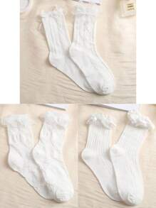 6 pares de calcetines con textura doble y encaje decorativo, calcetines suaves y adorables para mujer, calcetines de tubo medio para el Día de San Valentín