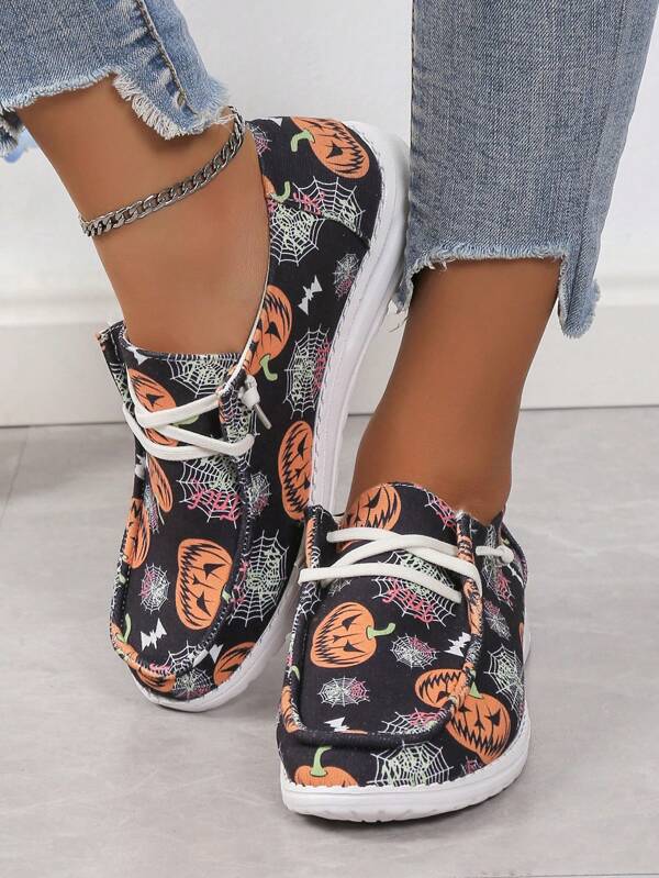 Women's Fashion Bohemian Style Christmas Pumpkin Print Casual Slip-On Shoes