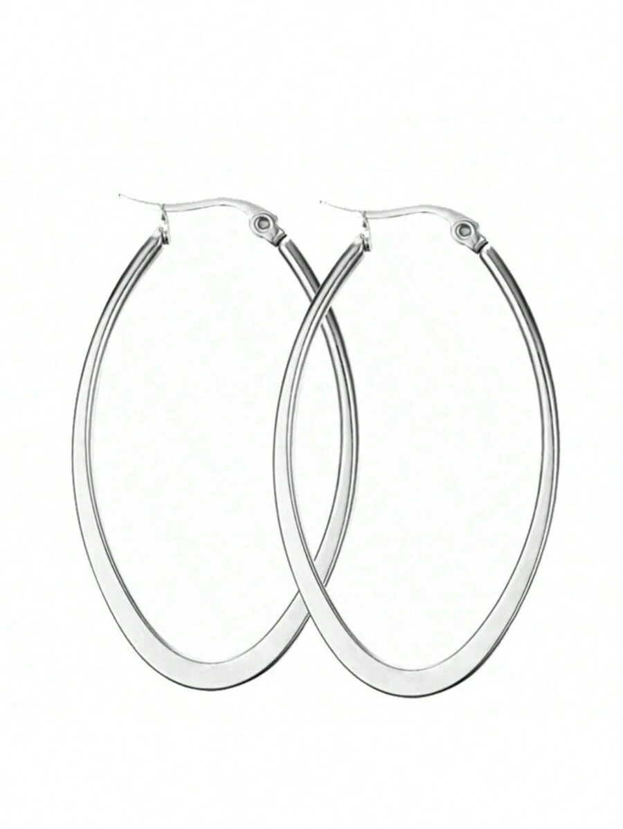 2 Pairs Of Oval Hoop Earrings Surgical Titanium Stainless Steel Hypoallergenic Circle Round Hoop Earrings For Women