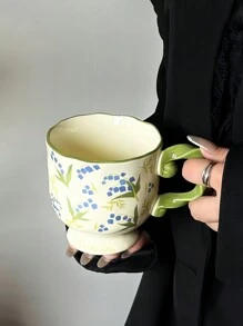 1pc复古花卉陶瓷杯农家风格高脚花朵咖啡杯手工大容量早餐牛奶杯家用水杯办公室咖啡杯甜品杯下午茶杯返校 - 彩色 - 查看 6