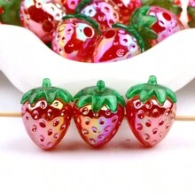10pcs Cross Hole Red Jelly Strawberry Acrylic Beads For Jewelry Making Diy Loose Spacer Beads Bracelet Ornaments Key Chain - Multicolor - View 2