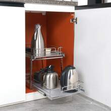 Tier 14"W X 21"D Pull Out Cabinet Organizer, Heavy Duty Slide Out Pantry Shelves, Chrome-Plated Steel Roll Out Drawers, Sliding Drawer Storage For Inside Kitchen Cabinet, Bathroom, Under Sink, Kitchen Storage Rack For Pots, Pans & Lids - Durable Organizer With Adjustable Dividers, Ideal For Cabinet Organization, Includes Space For Cutting Boards & Grilling Accessories, Utensil Organization, Adaptable Shelf, Versatile Organizer, Kitchen Organizers And Storage