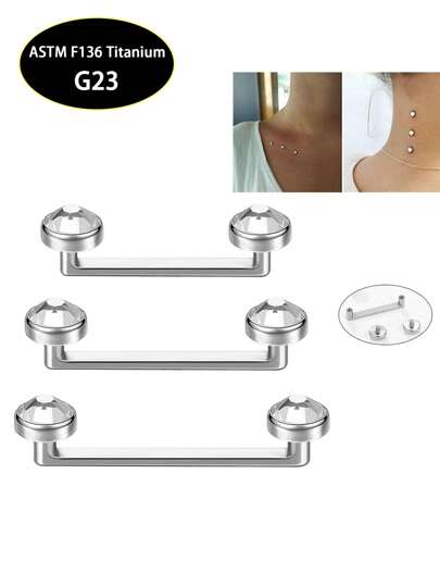 1pc G23 Grade 23 Titanium Alloy Internally Threaded Long Labret Piercing Jewelry With Cubic Zirconia, Unisex For Everyday Wear