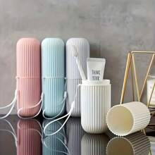 Conjunto de escova de dentes de viagem, organizador portátil, copo de enxágue e suporte para pasta de dente, design compacto, higiene bucal sem álcool, para viagem, decoração de banheiro para casa, decoração de outono, volta às aulas