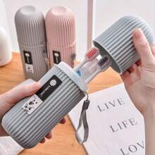 Conjunto de escova de dentes de viagem, organizador portátil, copo de enxágue e suporte para pasta de dente, design compacto, higiene bucal sem álcool, para viagem, decoração de banheiro para casa, decoração de outono, volta às aulas