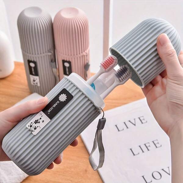 Conjunto de escova de dentes de viagem, organizador portátil, copo de enxágue e suporte para pasta de dente, design compacto, higiene bucal sem álcool, decoração para banheiro, verão, volta às aulas