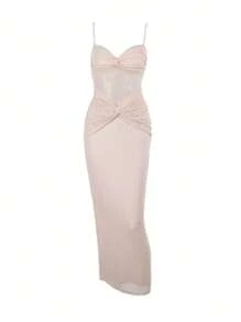Women's Spaghetti Strap Twist Simple Slim Fit Casual Long Dress