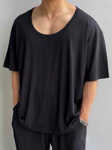 Men's Summer Casual Loose Crew Neck Short Sleeve T-Shirt - Black - View 1