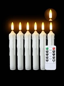 6 piezas de velas operadas con batería, velas de cono LED con control remoto, luces de mecha 3D, velas sin llama de color amarillo cálido para fiesta de cumpleaños, hogar, dormitorio, decoración de Halloween