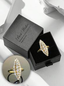 Luxury Cubic Zirconia Full Pave Gold Color Oval Stud Ring, Suitable For Women Wedding Wear And Valentine's Day Gift