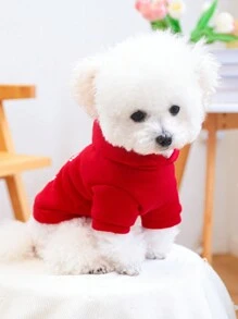 1pc Pet Clothing, Dog/Cat Apparel, Plain Hoodie Sweatshirt With Print Design For Small To Medium Sized Dogs, Hooded Sweatshirt In Red