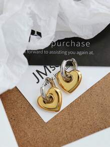 2 piezas Pendientes de aro con forma de corazón, chapados en oro de 18 quilates y de acero inoxidable, a prueba de agua y resistentes a la decoloración, diseño vintage de dos tonos, adecuados para uso diario de las mujeres, regalo de San Valentín