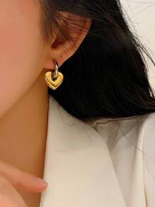 2 piezas Pendientes de aro con forma de corazón, chapados en oro de 18 quilates y de acero inoxidable, a prueba de agua y resistentes a la decoloración, diseño vintage de dos tonos, adecuados para uso diario de las mujeres, regalo de San Valentín