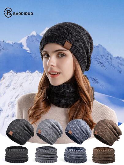 Women's Winter Hat And Scarf Set, Fashionable Korean Style Knitted Beanie Hat With Thermal Lining, Warm Outdoor Accessories