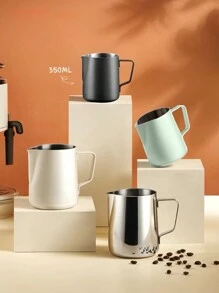 1pc Stainless Steel Milk Frothing Pitcher, Thick Latte Art Pitcher, Coffee Shop Supplies, Tapered Spout Milk Steaming Pitcher, Wax Melting Cup, Latte Art Pitcher With Measurement, Modern Minimalist Latte Art Pitcher, Durable Stainless Steel Latte Art Pitcher, White/Black Coffee Latte Art Pitcher, 250ml/350ml/600ml/900ml, Suitable As Housewarming Gift, Coffee Shop