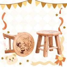 Wooden Step Stool Foot Stool Pouf Sofa Low Stool For Boy And Girl Round Small Stool Basement Shoe Changing Stool For Room Padded Seat - Khaki - View 1