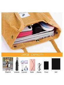 Large Cord Bag For Women Corduroy Tote Bag Women Shoulder Handbags Totes Bag For School Shopping Work College Casual - Army Green - View 3