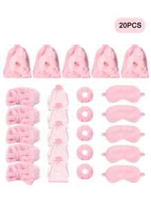 20 Peças Conjunto de Festa do Travesseiro, Festa do Sono, Dia da Mãe, Tiara, Máscara de Olho, Scrunchie de Cabelo, Conjunto de Organza, Conjunto de Maquiagem, Adequado para Presente de Natal