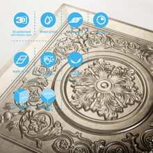 Art3d 12pcs 3D PVC Ceiling Tiles,Vintage Style Drop In Ceiling Tile For Home Decor,Living Room,Bedroom, Hotel, Office,Waterproof,Fire-Rated,2'x2',48sqft - Vàng cổ - Xem 5