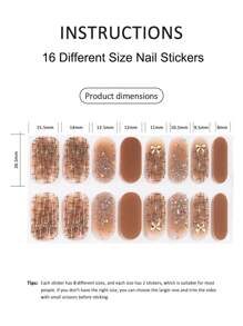 Maroon New 16-Finger Nail Art With Gold Foil Imitation Rhinestone Flower Waterproof Full Nail Varnish Film Nail Sticker Nails - Maroon - View 3