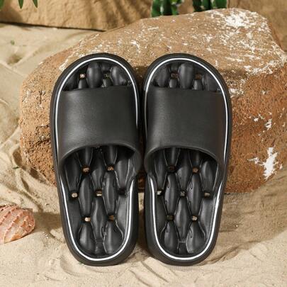 2024 New Fashionable And Versatile EVA Unisex Couple Slippers, Waterproof For Bathroom Use, Ribbed Texture With Strong Friction For Anti-Slip And Wear-Resistant, Massage Bottom For Comfort And Health, Minimalist Style, For Home And Bathroom