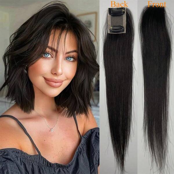 1 peça 10 polegadas mini full handtied lace human hair toppers para mulheres retas naturais peruca de cabelo humano soft toppers para mulheres com cabelos ralos extensões de cabelo curto free part lace toppers podem ser usados para engrossar a parte superior e as laterais do cabelo