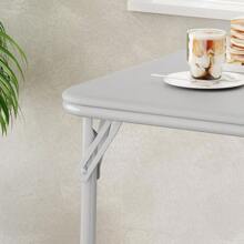 Folding Table, 33.6 Inch Folding Card Table, Portable Square Folding Table With Pu Soft Cushion, Beige Metal Foldable Table Suitable For Living Room, Office, Camping - Grey - View 6