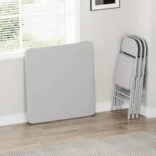 Folding Table, 33.6 Inch Folding Card Table, Portable Square Folding Table With Pu Soft Cushion, Beige Metal Foldable Table Suitable For Living Room, Office, Camping - Grey - View 2