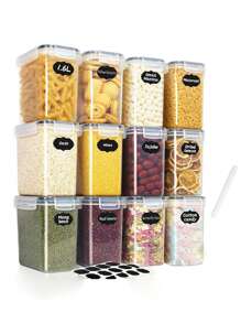 4/7/9/24/30pcs Airtight Food Storage Containers With Labels And Markers, Dishwasher , Ideal For Cereal, Pasta, Flour, And Sugar - Organize And Store Dry Foods With Ease - 黑與白 - 查看 9