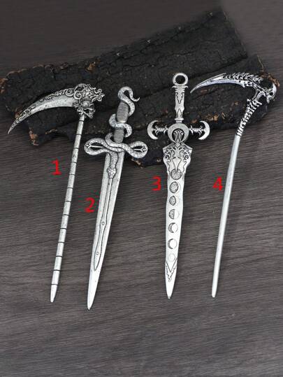 ROMWE Goth 1pc/4pcs Set Witch, Skull Shaped Vintage Snake & Sword Design Hair Clips Jewelry Hair Accessories For Women Hair Bun Hair Pin Hair Bun Maker Bun Hair Piece Hair Styling Pins, School Stuff