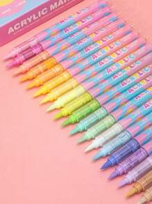 GuangNa 24 Colors Skin Tone & Macaron Alcohol-Based Art Markers, Water-Based Ink, Quick Dry Waterproof Acrylic Paint Markers, Suitable For Illustration, Sketching, Wood, Glass, Fabric, Rock Painting, Canvas, Ceramic, Metal And More, Essential For Back To School - Straight Liquid Soft-bristled Acrylic Marker Pen - View 10