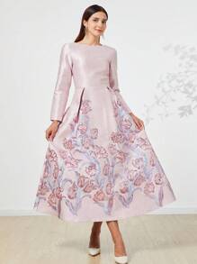 Elegante Jacquard Lange Avondjurk Jurk Voor Vrouwen