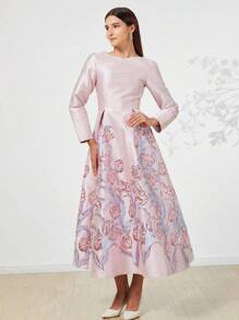 Elegante Jacquard Lange Avondjurk Jurk Voor Vrouwen