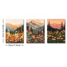 Conjunto de 3 Cartazes de Arte Floral de Montanha do Pôr do Sol Boho sem Moldura, Decoração Rústica Botânica Boêmia, Impressão em Tela de Pintura de Paisagem de Margarida e Flores Silvestres, Pintura Minimalista para Quarto, Apartamento, Sala de Estar, Quarto, Decoração Moderna para Casa - Multicolorido - Visão 8