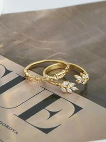 2件/組 時尚極簡優雅小眾高端戒指套組，適合女性宴會、婚禮、日常、節日穿搭 - 金色 - 查看 3