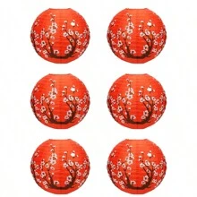 1pc Traditional Japanese Style Red Plum Blossom Paper Lantern, Round Festival Hanging Lamp For Valentine's Day, New Year Home Decor, Restaurant, Graduation, Wedding, Party, Cultural Festival, Also Symbolizes Family Reunion