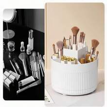 1 Pc Rotating Makeup Storage Box - Multi-Functional Cosmetics Holder For Skincare, Makeup Brushes, Plastic Beauty Items Organization, No Power Required, Freestanding
