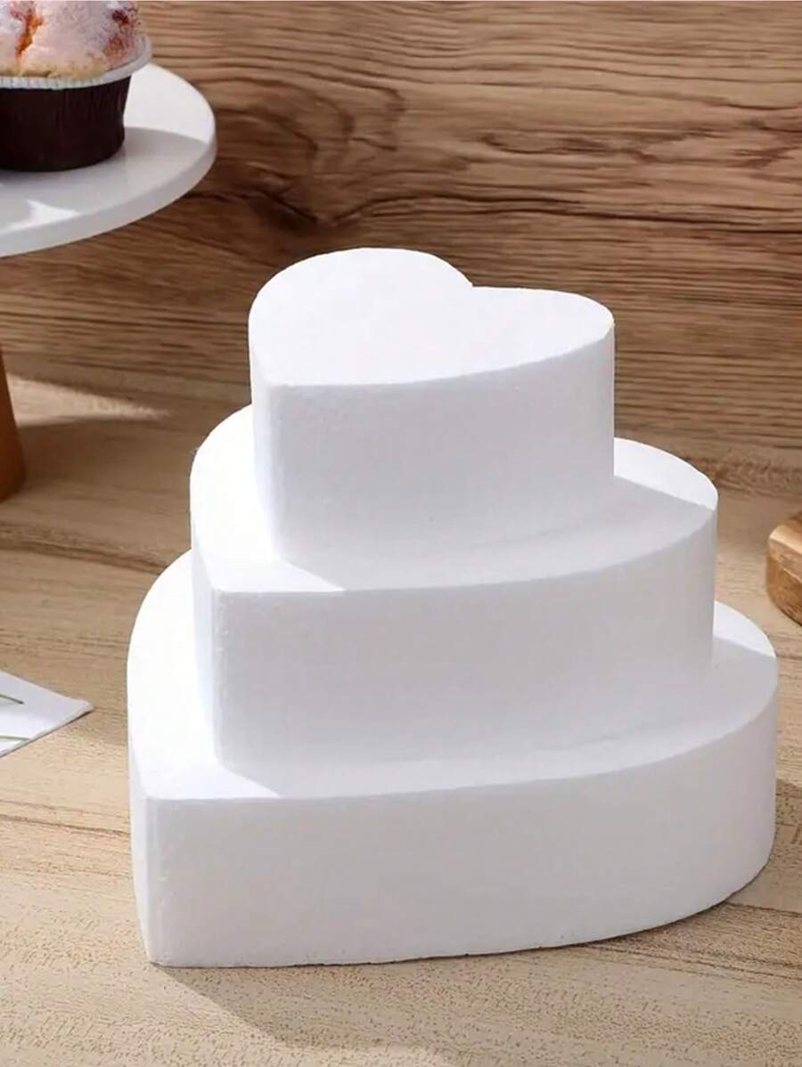 1pc Heart-Shaped High Density Foam Cake Model, Suitable For Valentine's Day Party DIY Cake Decoration, Wedding Decoration - White - View 1