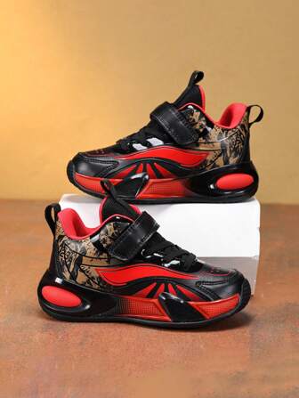 1 双男童休闲运动鞋，舒适防水鞋面，钩环闭合，防滑外底，儿童学校跑步训练篮球鞋，四季皆宜