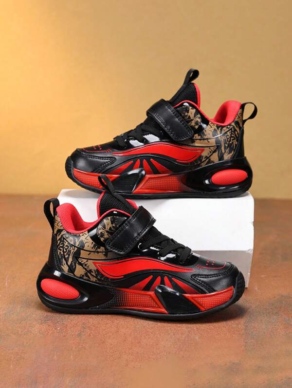 1 Paar Jungen Lässig Sportschuhe, bequemes wasserdichtes Obermaterial, Klettverschluss, rutschfeste Laufsohle, Kinder Schule Lauf Training Basketballschuhe, ganzjährig