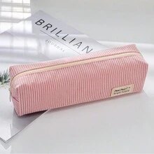 1 pezzo Astuccio portapenne in velluto a coste di colore unito, di grande capacità, minimalista, alla moda e pratico per ufficio, scuola, cancelleria, forniture per il ritorno a scuola, per riporre pennelli da trucco