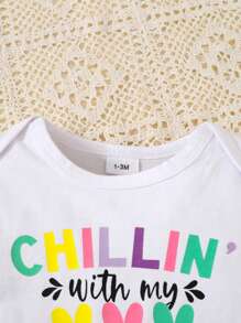 Newborn Baby Girls' Summer Cute Rabbit Full Print Round Neck Rabbit Graphic Romper (With Crotch) And Rabbit Print Shorts Set With Headband - White - View 3