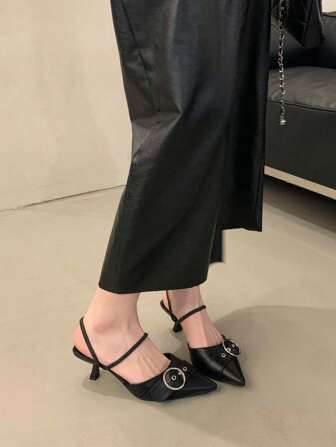 法式双穿封闭式鞋头凉鞋，女鞋，尖头高跟半拖鞋，优雅百搭，适合 2025 年春夏