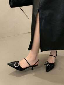 法式双穿封闭式鞋头凉鞋，女鞋，尖头高跟半拖鞋，优雅百搭，适合 2025 年春夏